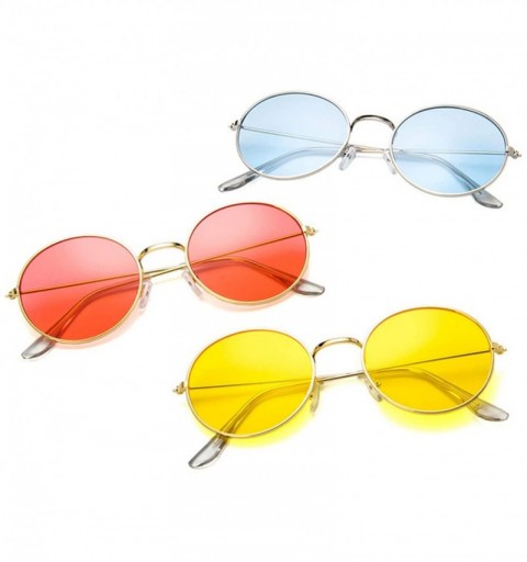 Round Women Retro Small Round Sunglasses Yellow Luxury Mirror Sun Glasses Metal Frame Vintage Lenses - 2 - CJ198A73EIR $27.12