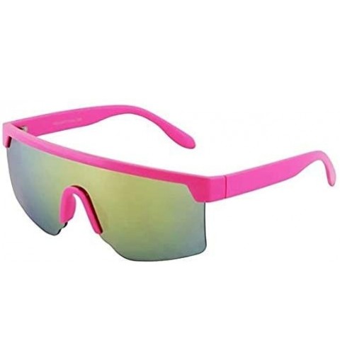 Rimless Oversized Semi Rimless Neon Rainbow Mirrored Lens UV Protection Shield Lens Retro Flat Top Sunglasses - CG197KD27DR $...