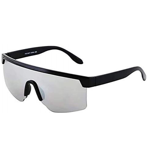 Rimless Oversized Semi Rimless Neon Rainbow Mirrored Lens UV Protection Shield Lens Retro Flat Top Sunglasses - CG197KD27DR $...