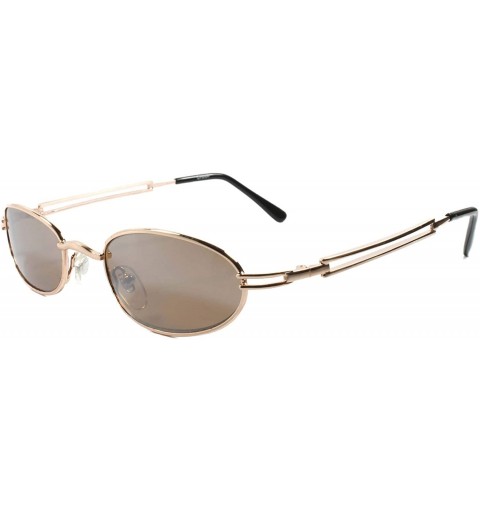 Oval Vintage 80s Old School Funky Unisex Round Oval Sunglasses - Gold & Brown - C618T27C6IL $32.51