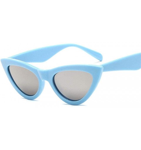 Aviator 2019 Candy Color Cateye Sunglasses Women Small Frame Vintage Sun Black Gray - Blue Gray - CC18Y6SC2YN $10.10