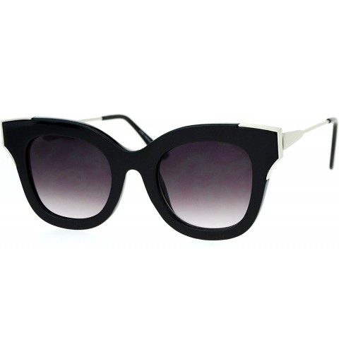 Cat Eye Thick Horn Rim Flat Lens Cat Eye Womens Retro Sunglasses - Black Smoke - CH12NRES1VM $10.39