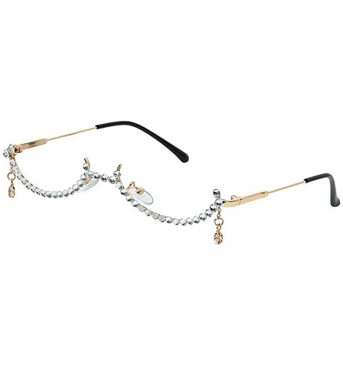 Rimless No Lens Eyeglasses Decor Retro Half Glasses Frame Women Metal Diamond Frame Glasses - White a - CN196OOXUG0 $17.06