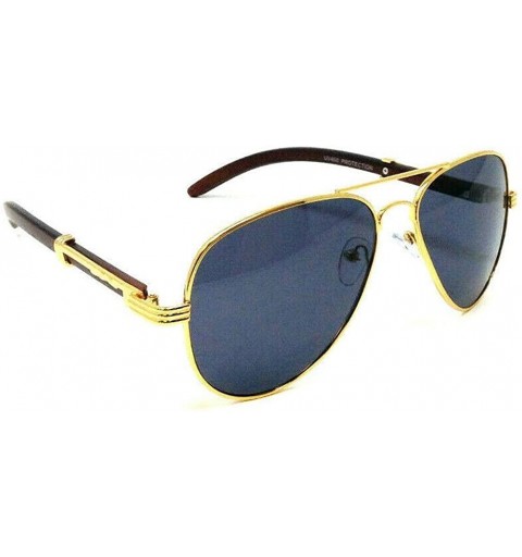 Aviator Ranger Metal & Wood Aviator Sunglasses - Gold & Dark Brown Wood Print - CN18SM5CILC $17.89