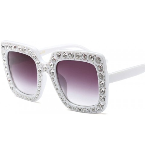 Square Large Jeweled Sunglasses for Women Crystal Bling Studded Oversized Square Frame - Black+white - CZ18Z00Y36M $17.71