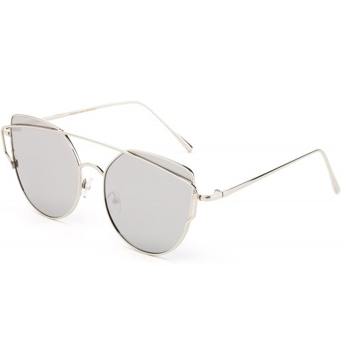 Cat Eye Cat Eye Mirrored Flat Lenses Women Fashion Sunglasses - Silver/Mirror - CT17YE6GE24 $7.78
