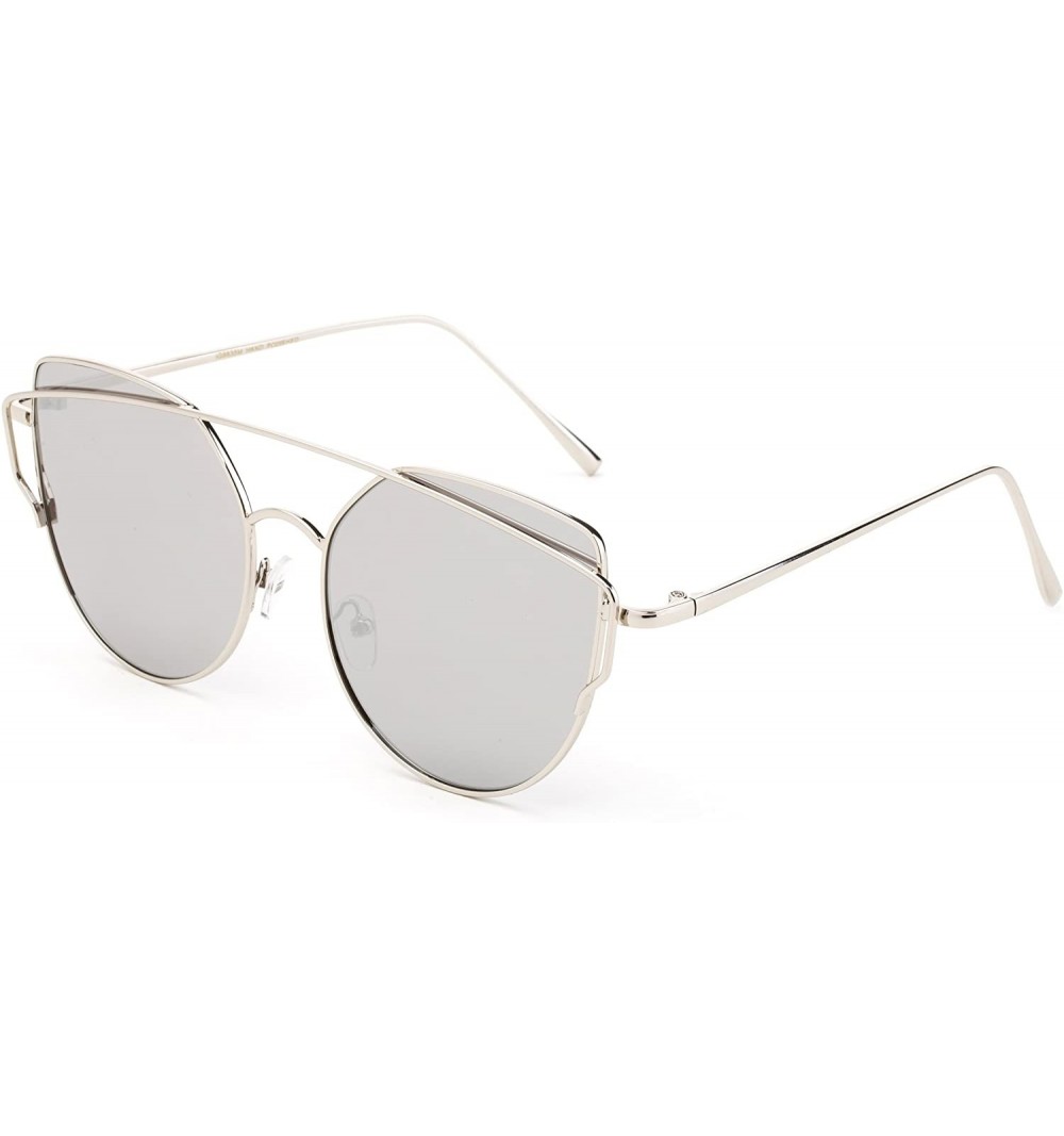 Cat Eye Mirrored Flat Lenses Women Fashion Sunglasses - Silver/Mirror ...