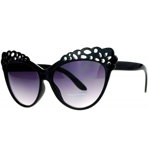 Cat Eye Floral Lace Cat Eye Womens Retro Diva Sunglasses - Black - C9120QNC2L7 $7.01