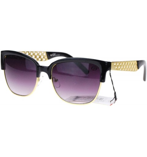 Wayfarer Womens Half Rim Designer Fashion Metal Weave Temple Hipster Sunglasses - Black - CV11SOL23A3 $11.74