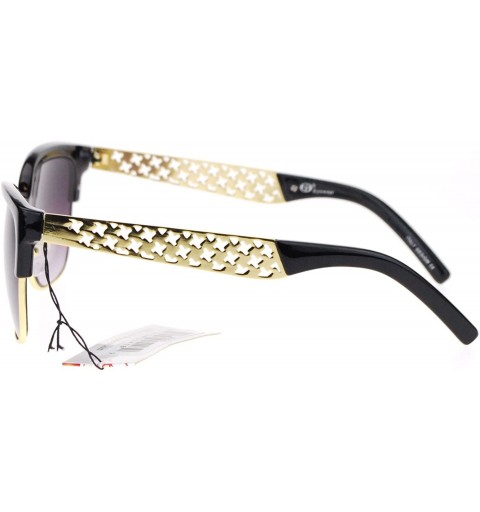 Wayfarer Womens Half Rim Designer Fashion Metal Weave Temple Hipster Sunglasses - Black - CV11SOL23A3 $11.74