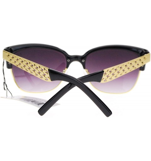 Wayfarer Womens Half Rim Designer Fashion Metal Weave Temple Hipster Sunglasses - Black - CV11SOL23A3 $11.74