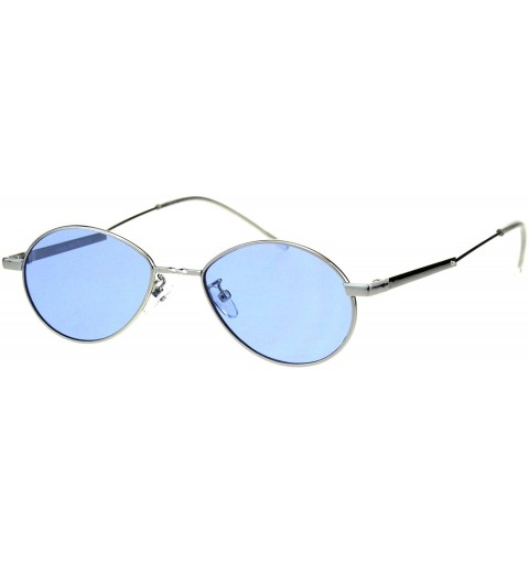 Oval Unisex Fashion Sunglasses Oval Flat Thin Metal Frame Slanted Temple Color Lens - Silver (Blue) - CU18IWC9QQ4 $9.94