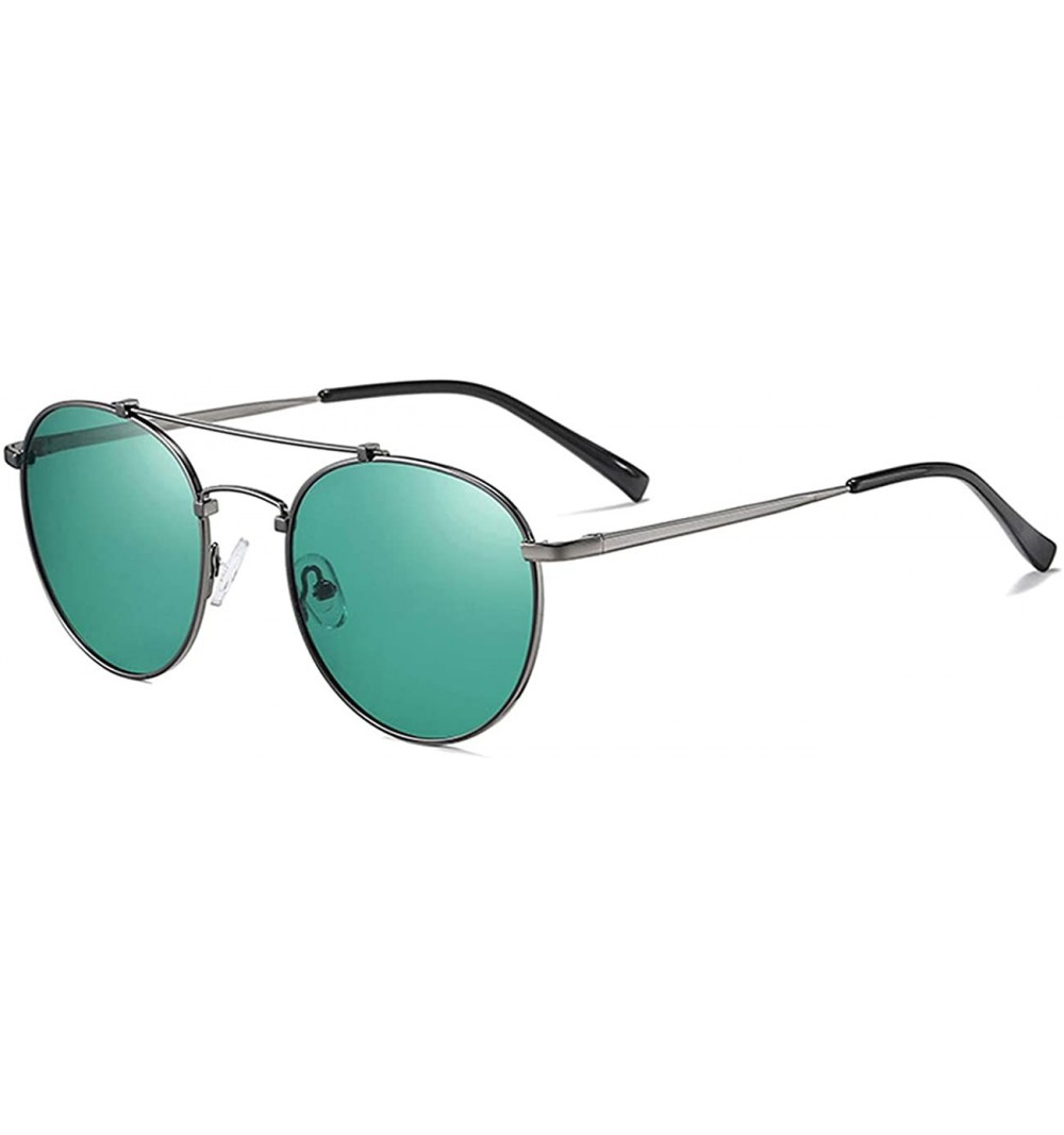 Round Round Polarized Sunglasses for Men Double Bridge Frame UV400 Protection 8064 - Green - CM195Y7INL8 $9.44