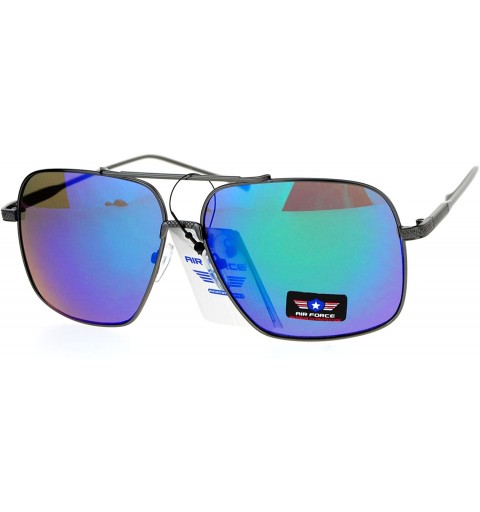 Square Air Force Sunglasses Unisex Retro Fashion Metal Square Aviators UV 400 - Gunmetal (Teal Mirror) - CL186UQXEK2 $9.75