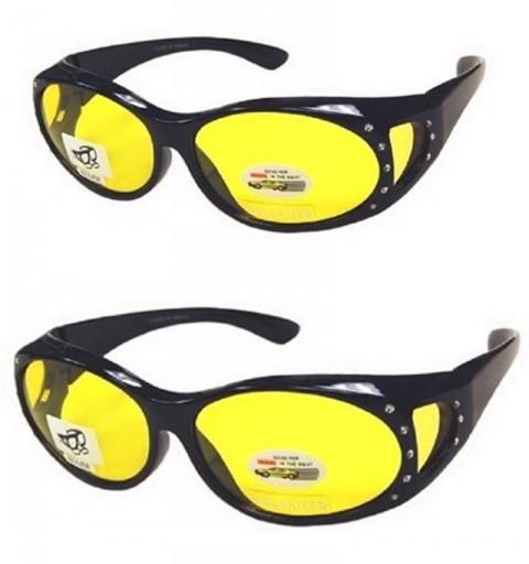 Goggle 2 Pair Polarized Rhinestone Fit Over Glasses Wear Over Cover Lens Yellow Night Driving Sunglasses - Black/Black - CP17...