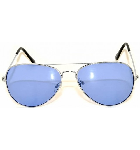 Aviator Classic Aviator Style Colored Lens Sunglasses Colored Metal Frame UV 400 - L Blue - CP11Q5MEVWR $17.42