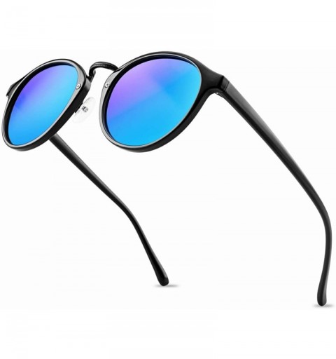 Round Retro Round Polarized Sunglasses for Women Men Vintage Designer Style UV400 - Blue - C318A7980MU $11.25