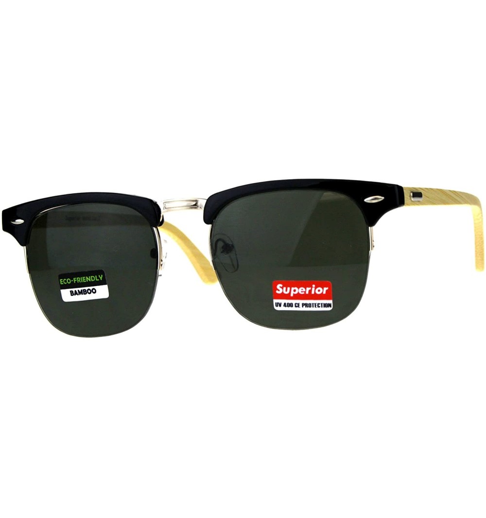 Wayfarer Real Bamboo Wood Temple Sunglasses Square Horn Rim Designer Style Shades - Black (Dark Green) - CM18D5RQ4OM $13.84