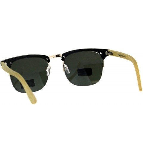 Wayfarer Real Bamboo Wood Temple Sunglasses Square Horn Rim Designer Style Shades - Black (Dark Green) - CM18D5RQ4OM $13.84