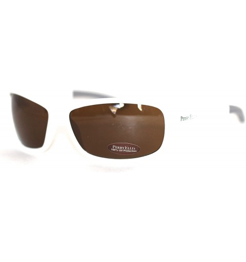 Wrap Sunglasses Mens White Plastic Sport Wrap - Brown Lens PE10 4 - CL119GF9869 $26.46