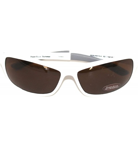 Wrap Sunglasses Mens White Plastic Sport Wrap - Brown Lens PE10 4 - CL119GF9869 $26.46
