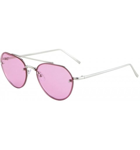 Oversized Large Rimless Aviator Sunglasses Mirror Lens Runway Fashion Mens Womens Eyewear - Pink/56mm - CW182ONWO8H $9.61