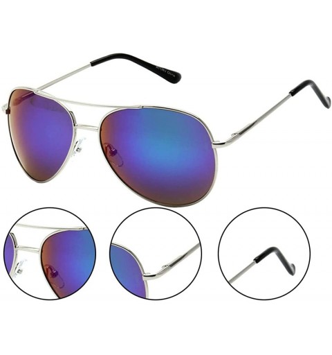 Aviator Classic Color Reflective Mirror Lens Aviator Sunglasses - Blue - CM12ODU20L6 $23.36