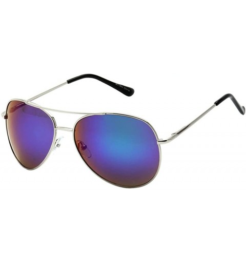 Aviator Classic Color Reflective Mirror Lens Aviator Sunglasses - Blue - CM12ODU20L6 $11.94