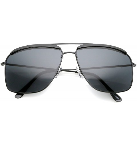 Aviator Retro Brow Accent Thin Metal Frame Square Aviator Sunglasses 61mm - Black-black / Smoke - CC12O8OJVMT $22.88