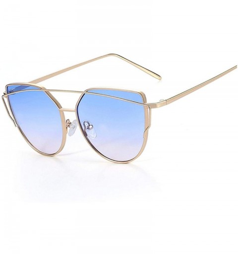 Semi-rimless Cat Eye Brand Sunglasses Women Designer Mirror Flat Rose Gold Vintage Metal Reflective Female - C3 - CB198ZODX3A...