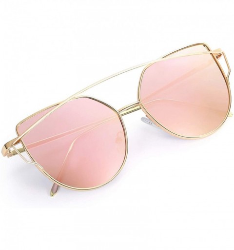 Semi-rimless Cat Eye Brand Sunglasses Women Designer Mirror Flat Rose Gold Vintage Metal Reflective Female - C3 - CB198ZODX3A...