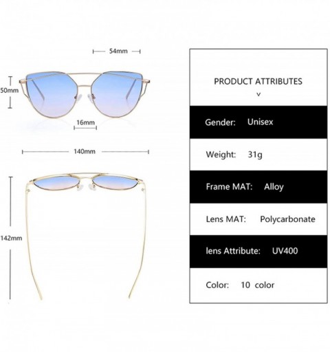 Semi-rimless Cat Eye Brand Sunglasses Women Designer Mirror Flat Rose Gold Vintage Metal Reflective Female - C3 - CB198ZODX3A...