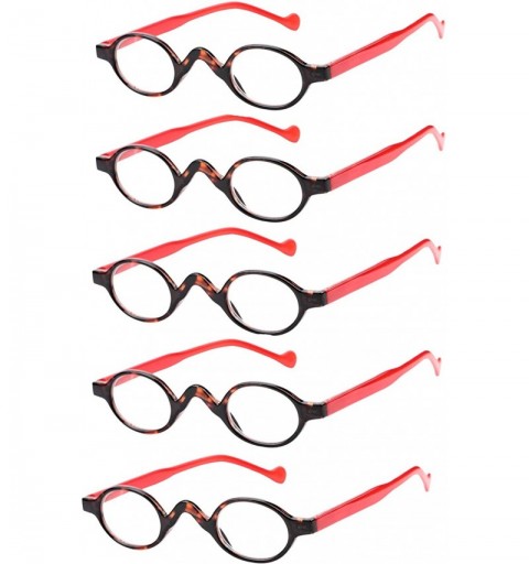 Oval 3 Pairs Cute Small Round Plastic Spring Heeled Magnifying Reading Glasses - 5 Pairs Value Pack in Red - CC18ZYUHQ56 $17.96