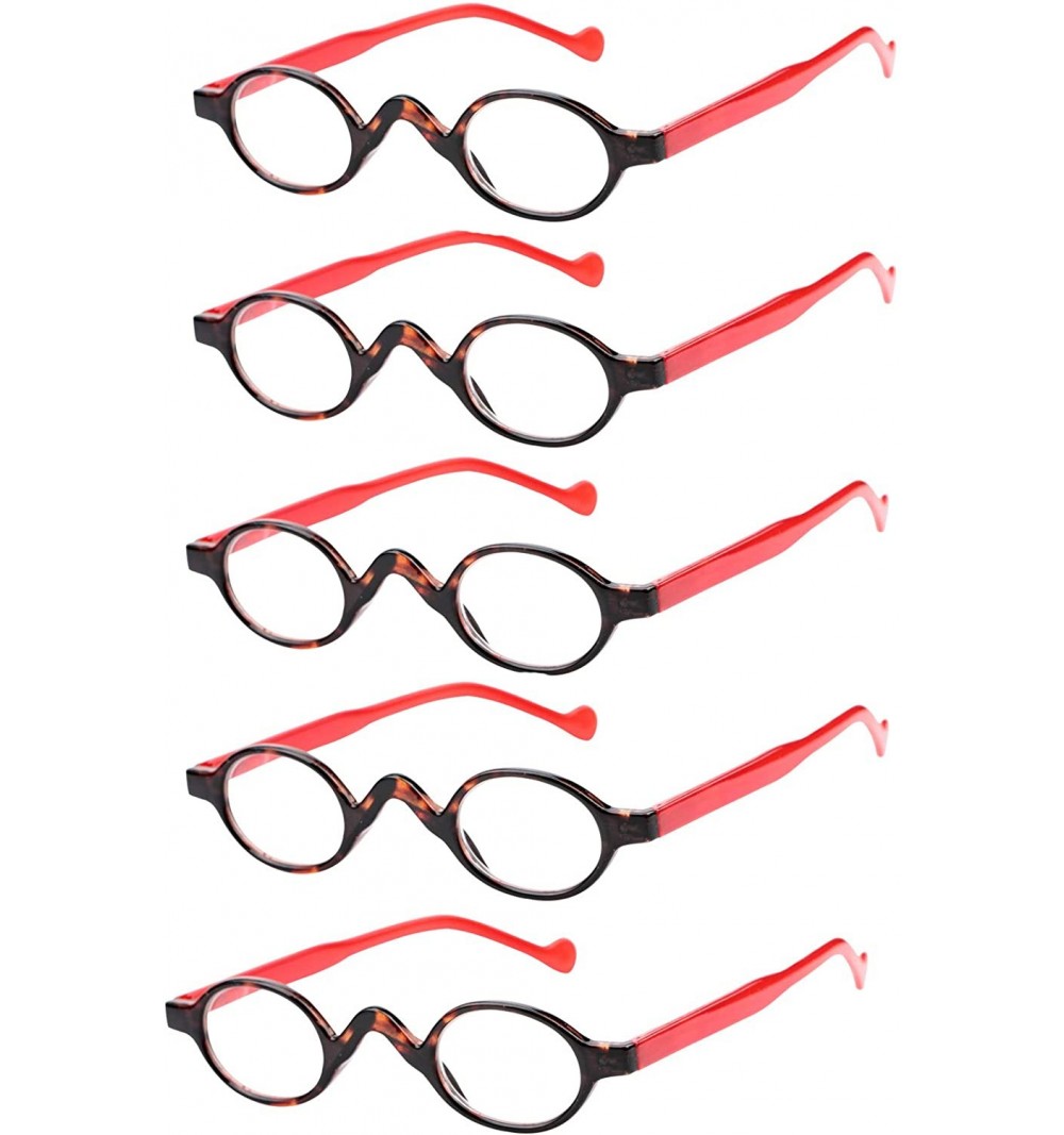 Oval 3 Pairs Cute Small Round Plastic Spring Heeled Magnifying Reading Glasses - 5 Pairs Value Pack in Red - CC18ZYUHQ56 $17.96