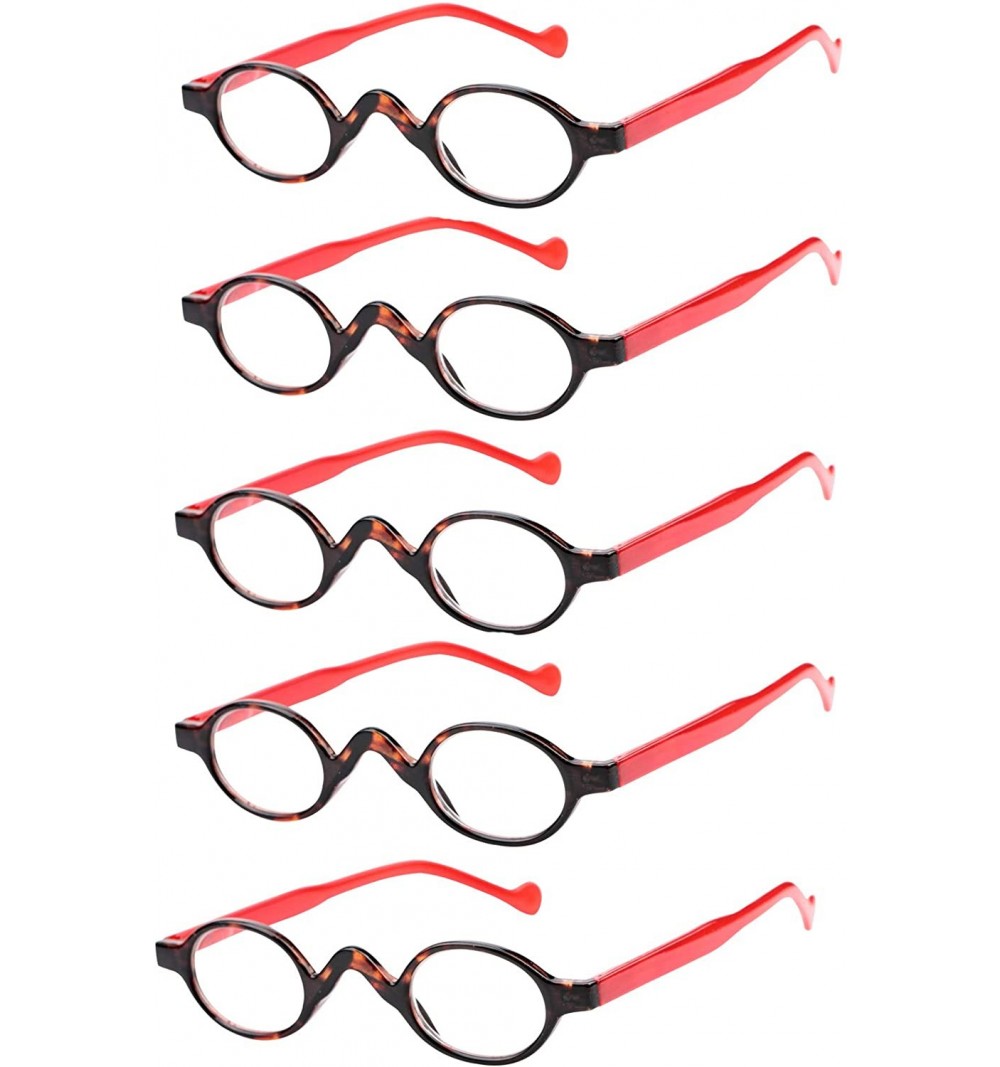 Oval 3 Pairs Cute Small Round Plastic Spring Heeled Magnifying Reading Glasses - 5 Pairs Value Pack in Red - CC18ZYUHQ56 $17.96