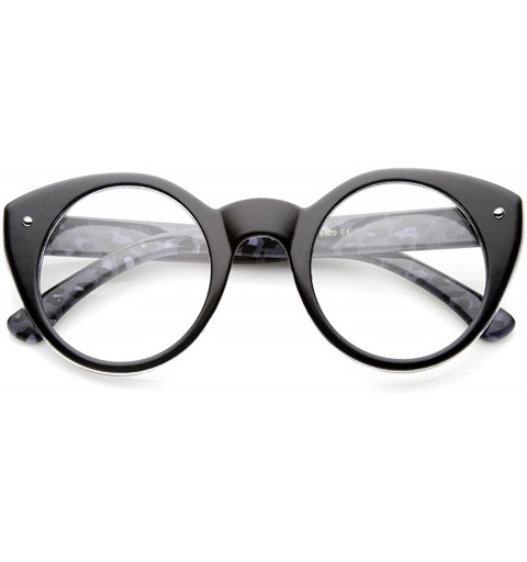 Cat Eye Round Cat Eye Clear Fashion Frame Glasses - Black-cheetah Clear - C111W0E1JY7 $8.83
