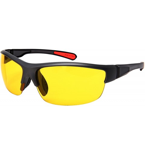 Semi-rimless Semi-Rimless Sports Sunglasses with Night Driving Lens 570019-ND - Matte Aluminum Grey Frame/Night Driving Lens ...