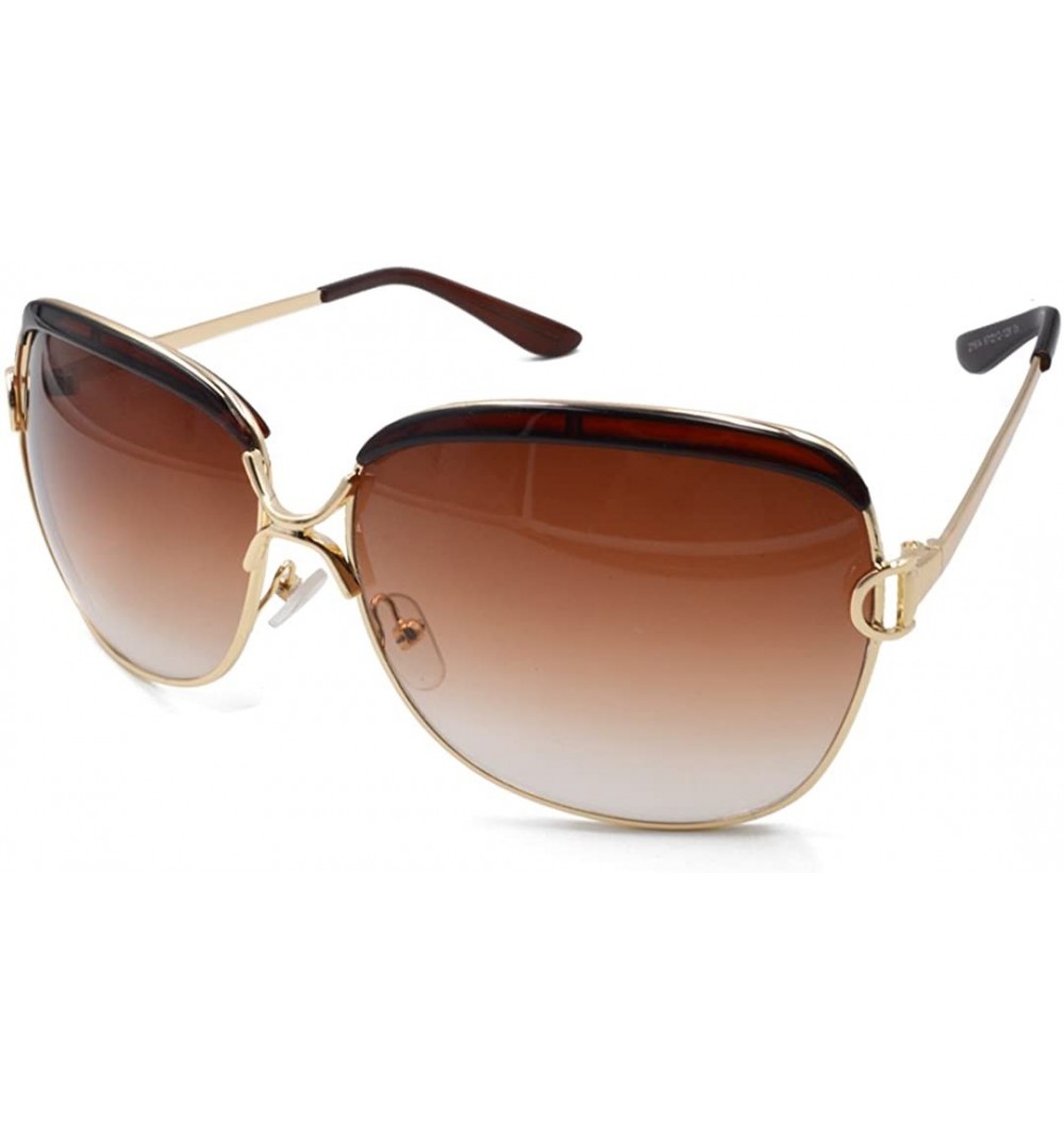 Oversized Women's Oversized Metal Frame Colored Lens Uv400 Protection Sunglasses - Brown - C011W45PO4D $13.88