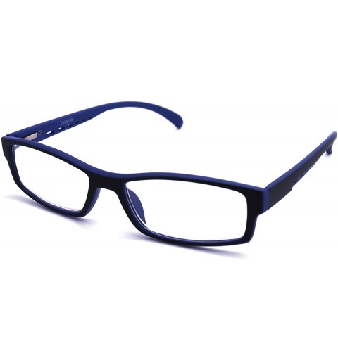 Rectangular Soft Matte Black w/ 2 Tone Reading Glasses Spring Hinge 0.74 Oz - R1 Matte Black Matte Blue - CY18WXDXZHW $21.35