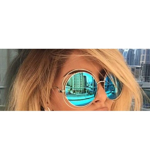 Shield UV400 Round Sunglasses Green Mirror Oversized Vintage Sun Glasses for Women - Black - CC18U503Q5A $21.94