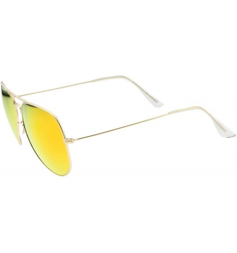 Aviator Premium Classic Large Matte Metal Frame Mirror Glass Lens Aviator Sunglasses 61mm - Gold / Orange Mirror - CL12KHAN43...