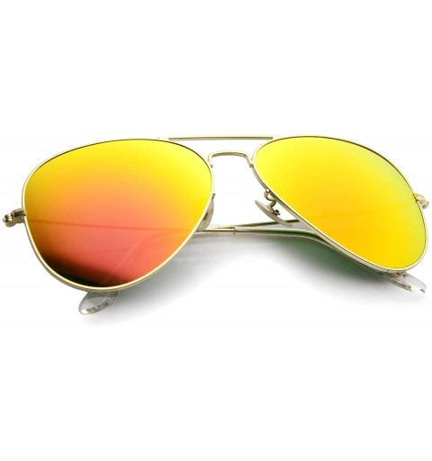 Aviator Premium Classic Large Matte Metal Frame Mirror Glass Lens Aviator Sunglasses 61mm - Gold / Orange Mirror - CL12KHAN43...