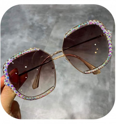 Goggle 2019 Sunglasses Women Luxury Rhinestone Square Sun Glasses Clear Lens Oversized Men Vintage Shades - Brown - CI197Y6QR...