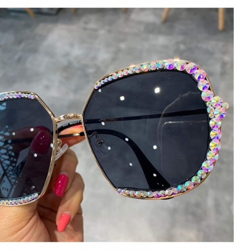 Goggle 2019 Sunglasses Women Luxury Rhinestone Square Sun Glasses Clear Lens Oversized Men Vintage Shades - Brown - CI197Y6QR...