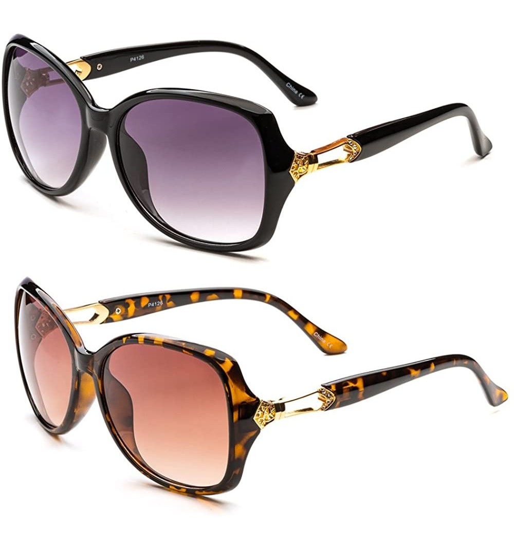 Oversized Women Oversize Trendy Fashion Sunglasses - 2 Pc_bk&to - CP12O35B8IZ $15.51