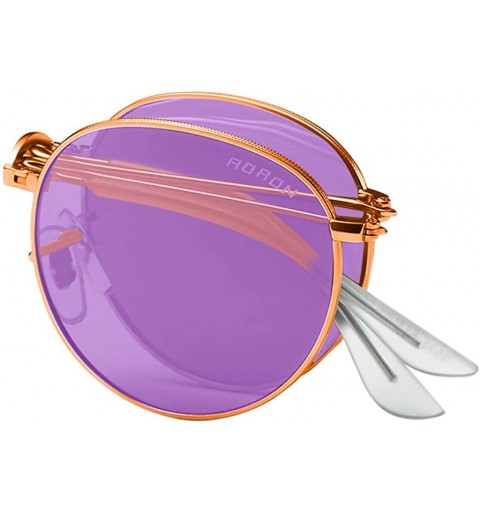 Round Fashion Men Womens Sunglasses Folded Polarized UV 400 Retro Vintage Round Frame Glasses - Purple - CG196ER4AAI $47.03