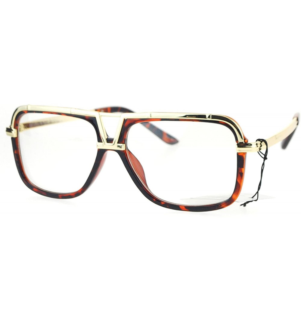 Square Mens Clear Lens Glasses Designer Style Eyeglasses Square Flat Metal Top - Tortoise Gold - CZ182YCN49I $11.07