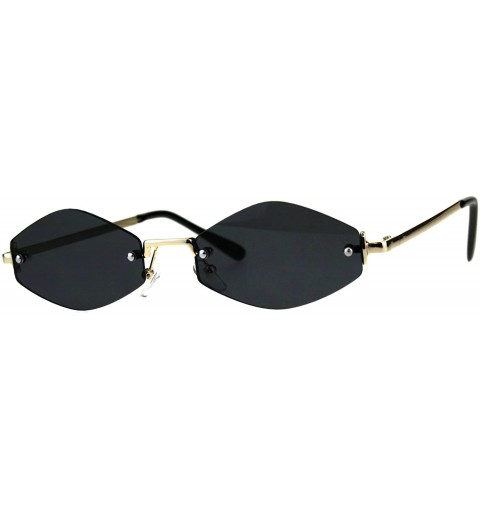 Rimless Skinny Oval Diamond Shape Sunglasses Womens Rimless Metal Frame - Gold (Black) - CL18E8HTY8Y $10.28