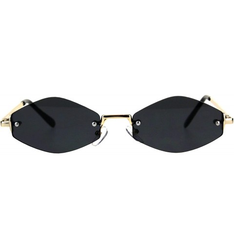 Rimless Skinny Oval Diamond Shape Sunglasses Womens Rimless Metal Frame - Gold (Black) - CL18E8HTY8Y $10.28