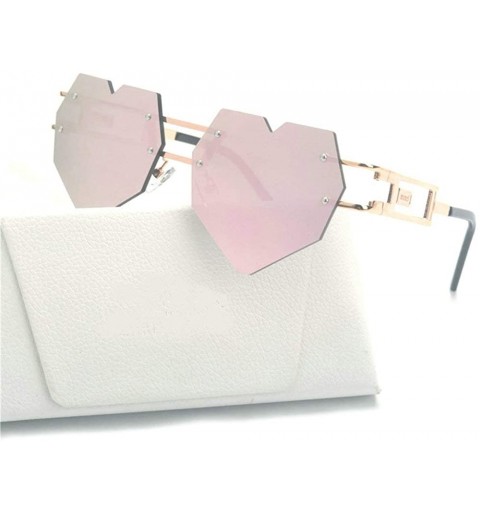 Round Womens Designer Cute Rimless Love Heart Shaped Sunglasses - Gold-mirrored Pink - CS1880RLGI7 $13.14